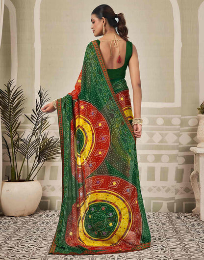 Green Georgette Bandhani Saree