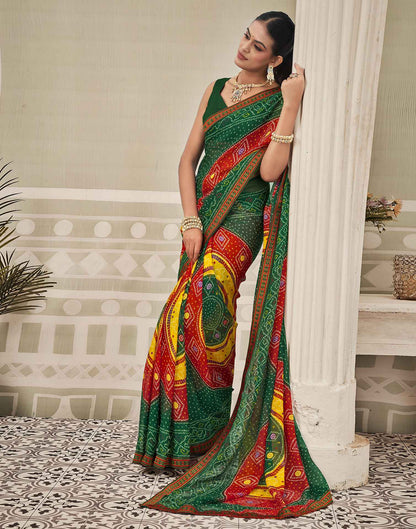 Green Georgette Bandhani Saree