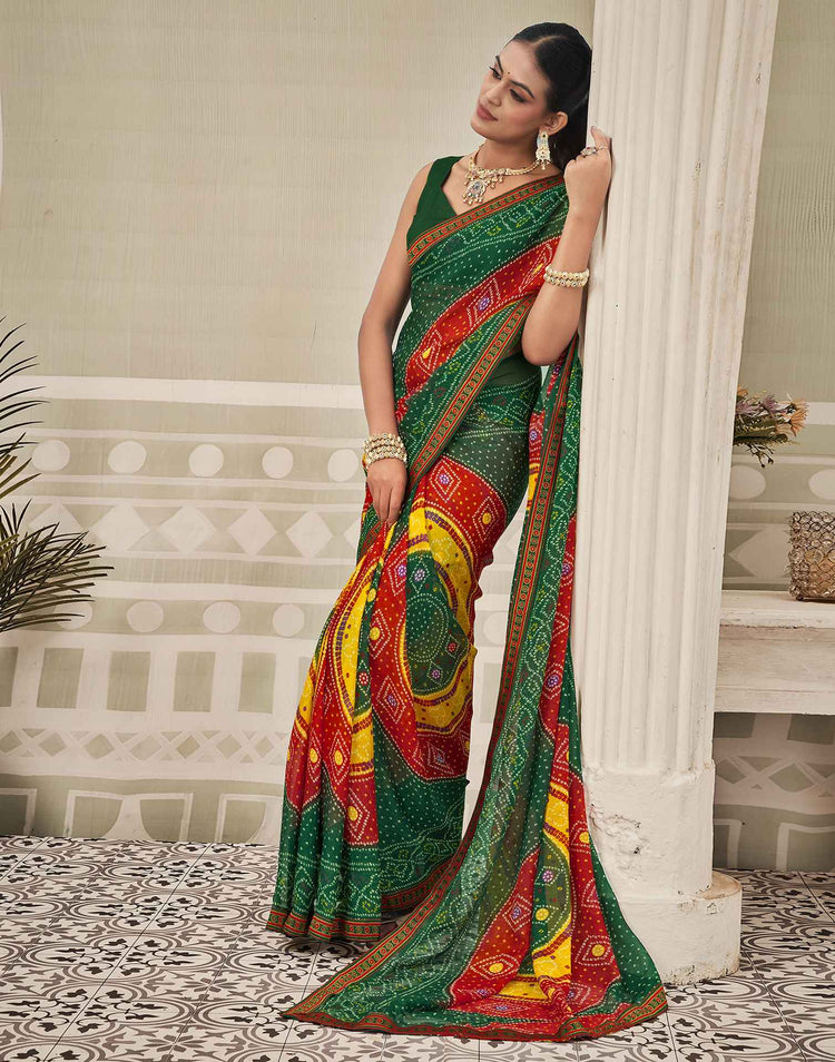 Green Georgette Bandhani Saree