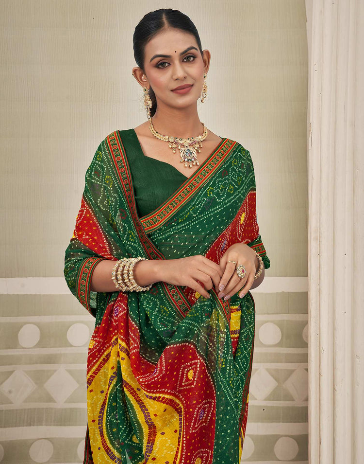 Green Georgette Bandhani Saree