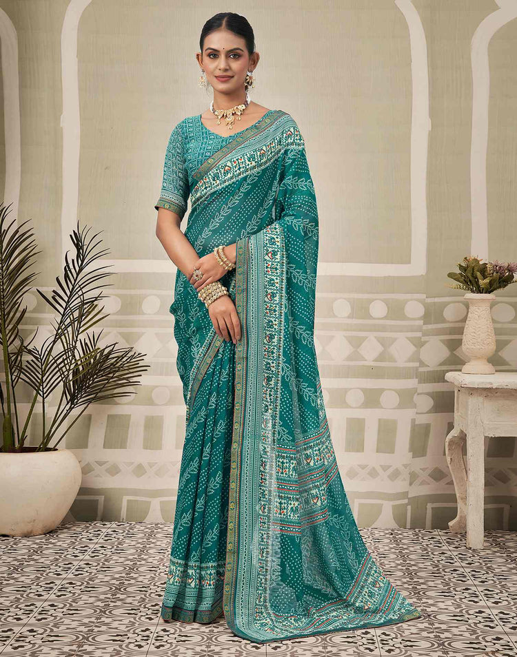 Teal Blue Georgette Bandhani Saree