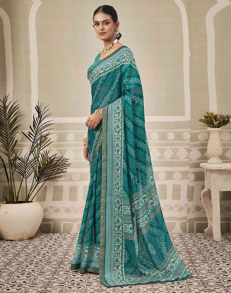 Teal Blue Georgette Bandhani Saree