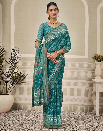 Teal Blue Georgette Bandhani Saree