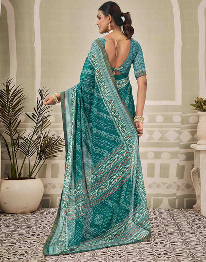 Teal Blue Georgette Bandhani Saree