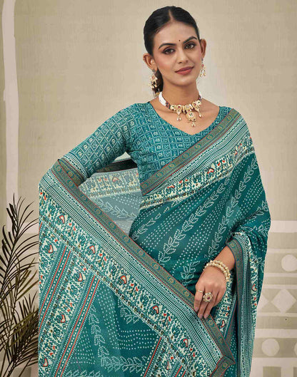 Teal Blue Georgette Bandhani Saree