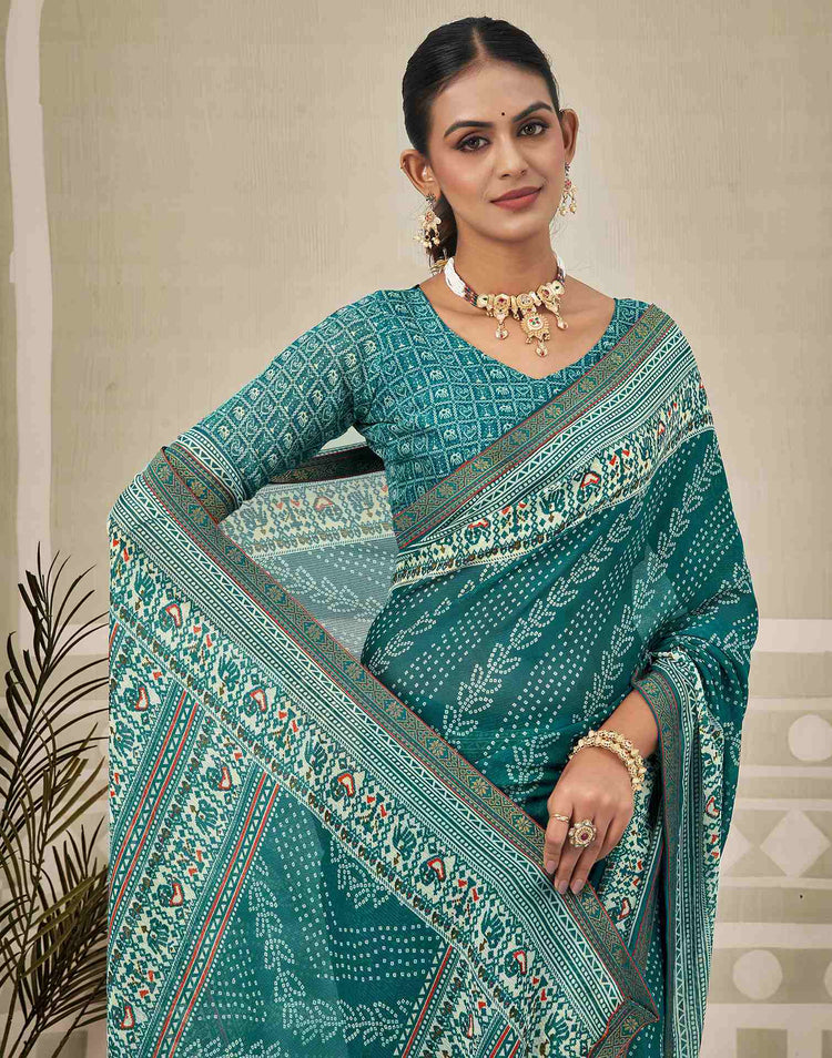 Teal Blue Georgette Bandhani Saree