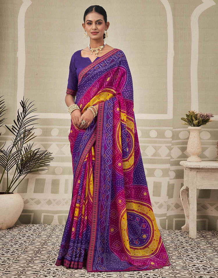 Purple Georgette Bandhani Saree