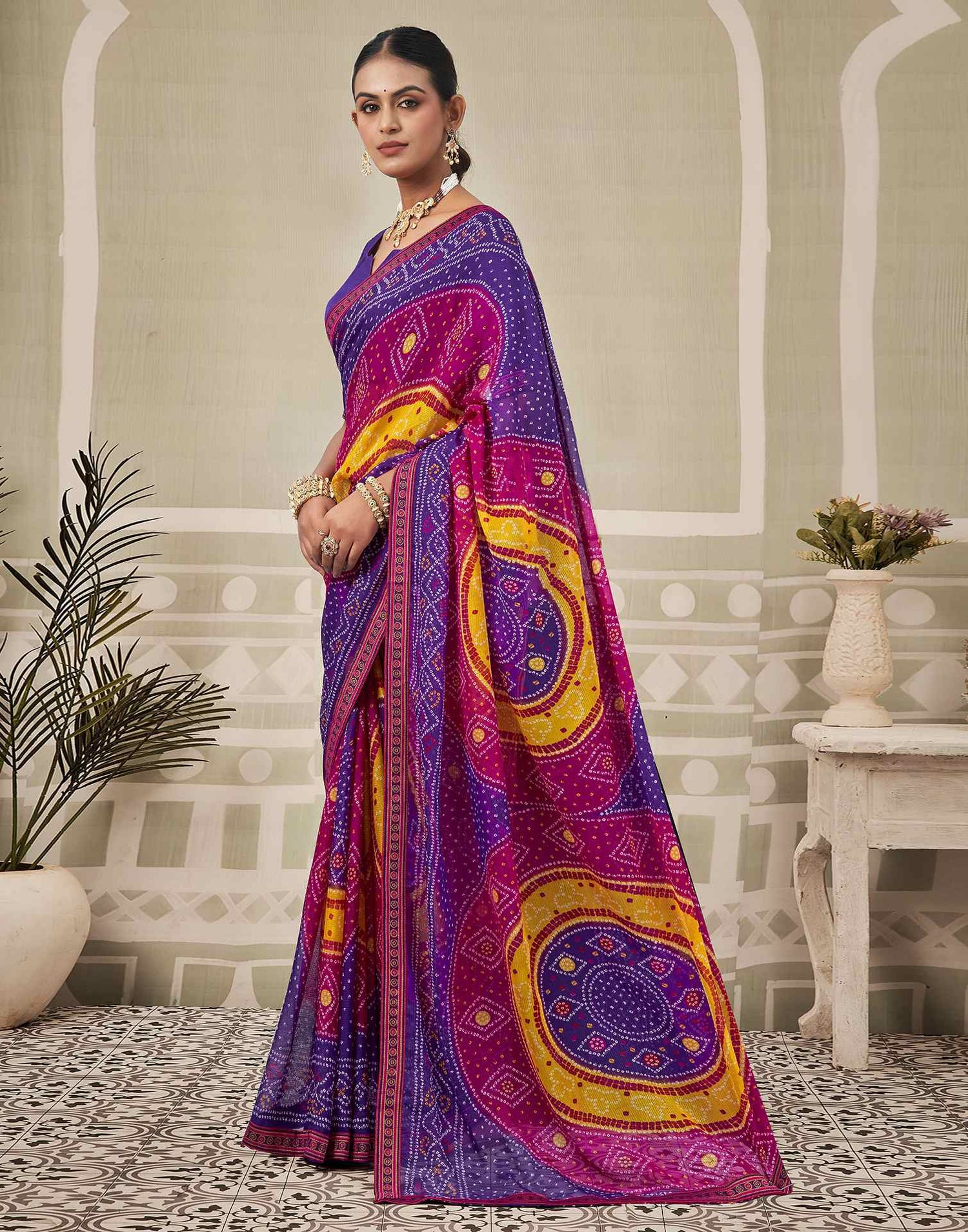 Purple Georgette Bandhani Saree