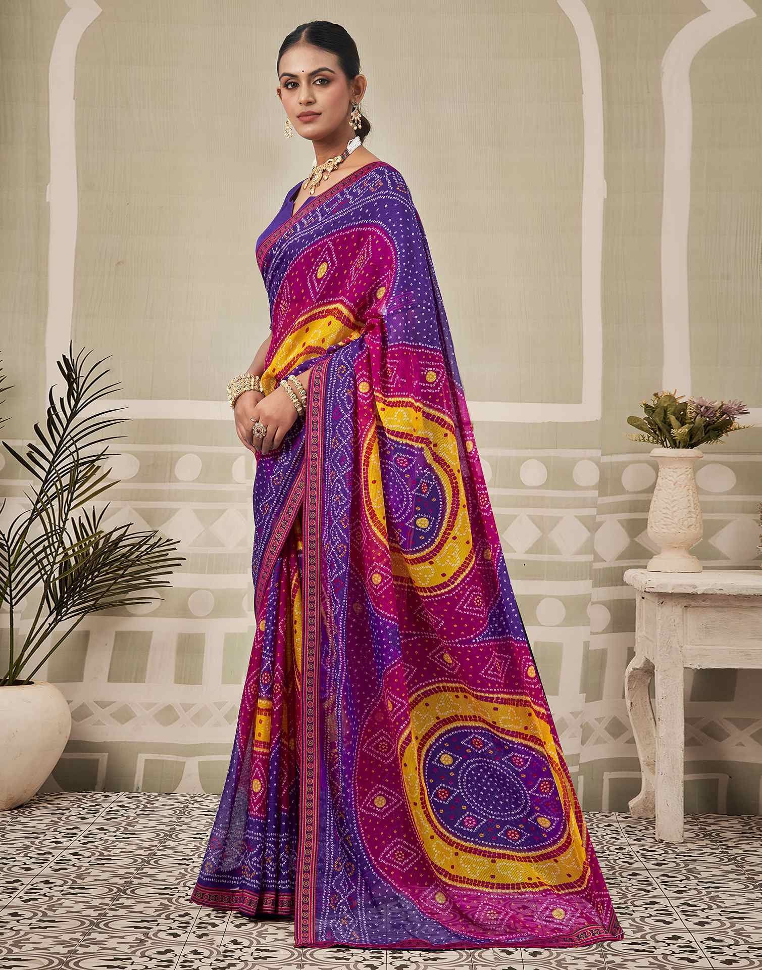 Purple Georgette Bandhani Saree