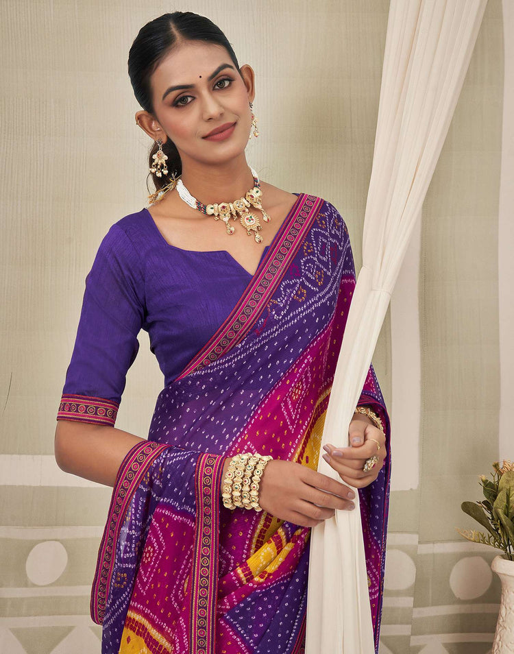 Purple Georgette Bandhani Saree