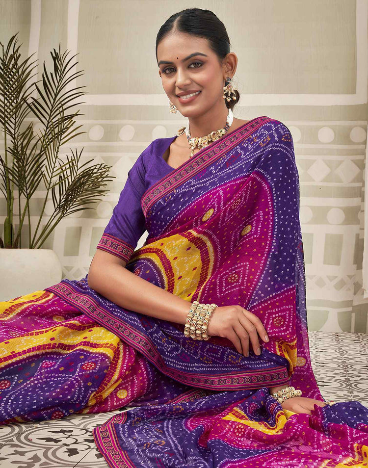 Purple Georgette Bandhani Saree