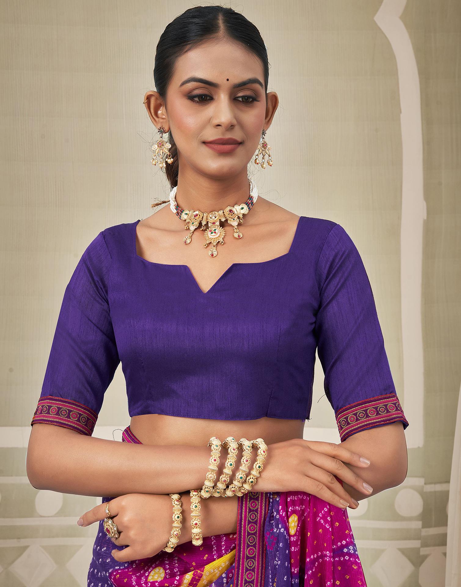 Purple Georgette Bandhani Saree