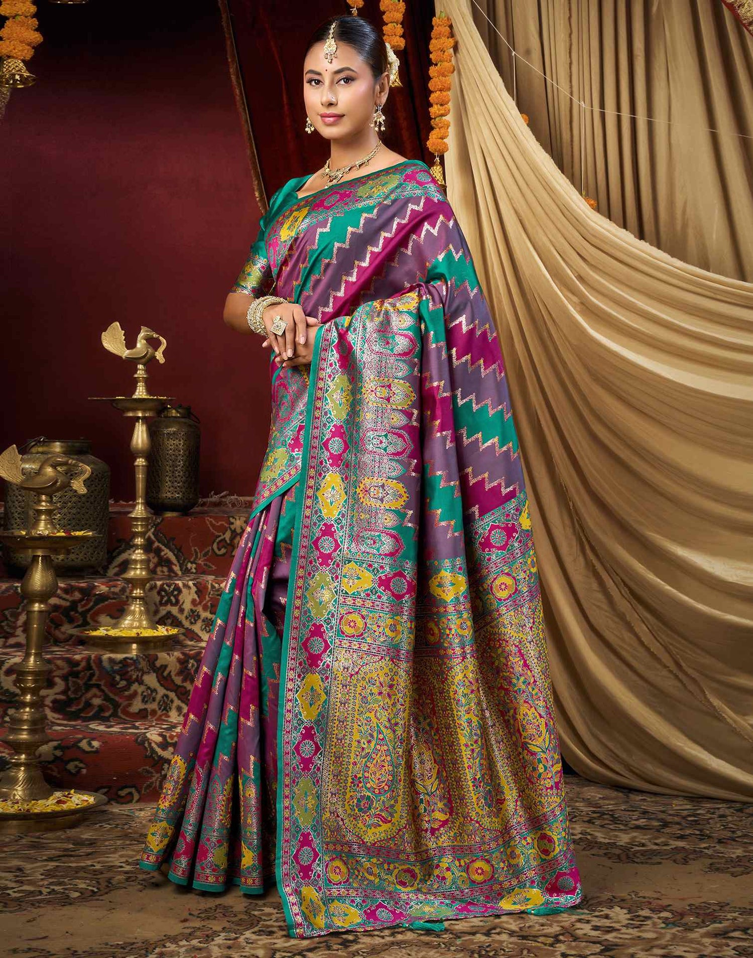 Multicoloured Silk Woven Banarasi Saree