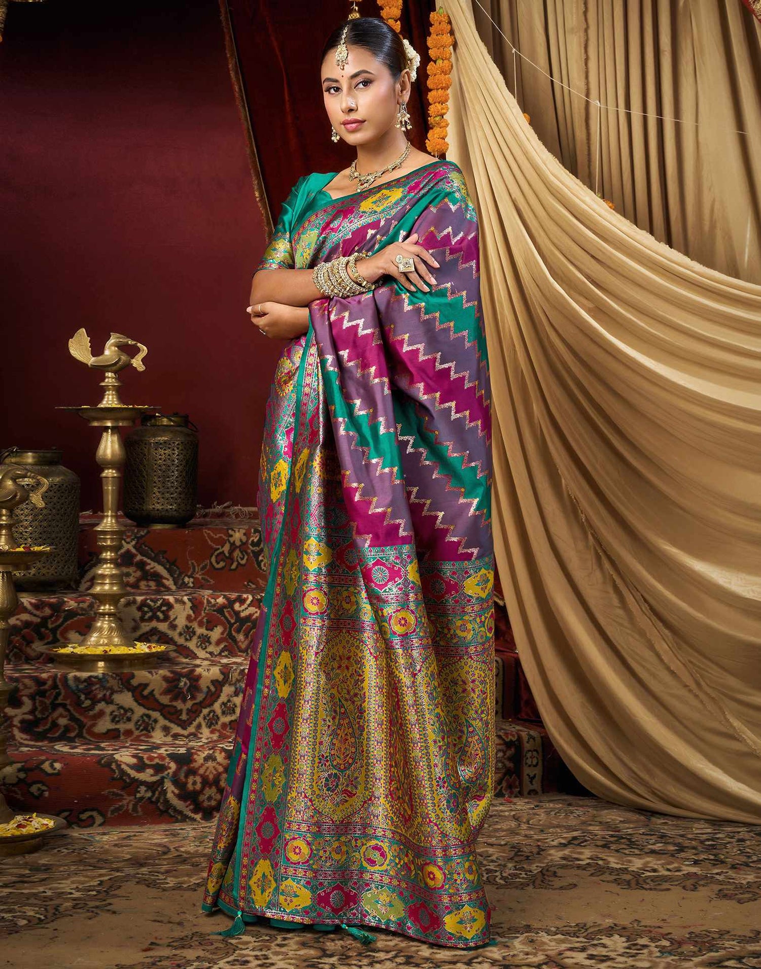 Multicoloured Silk Woven Banarasi Saree