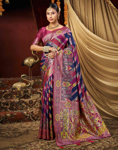 Navy Blue Silk Woven Banarasi Saree