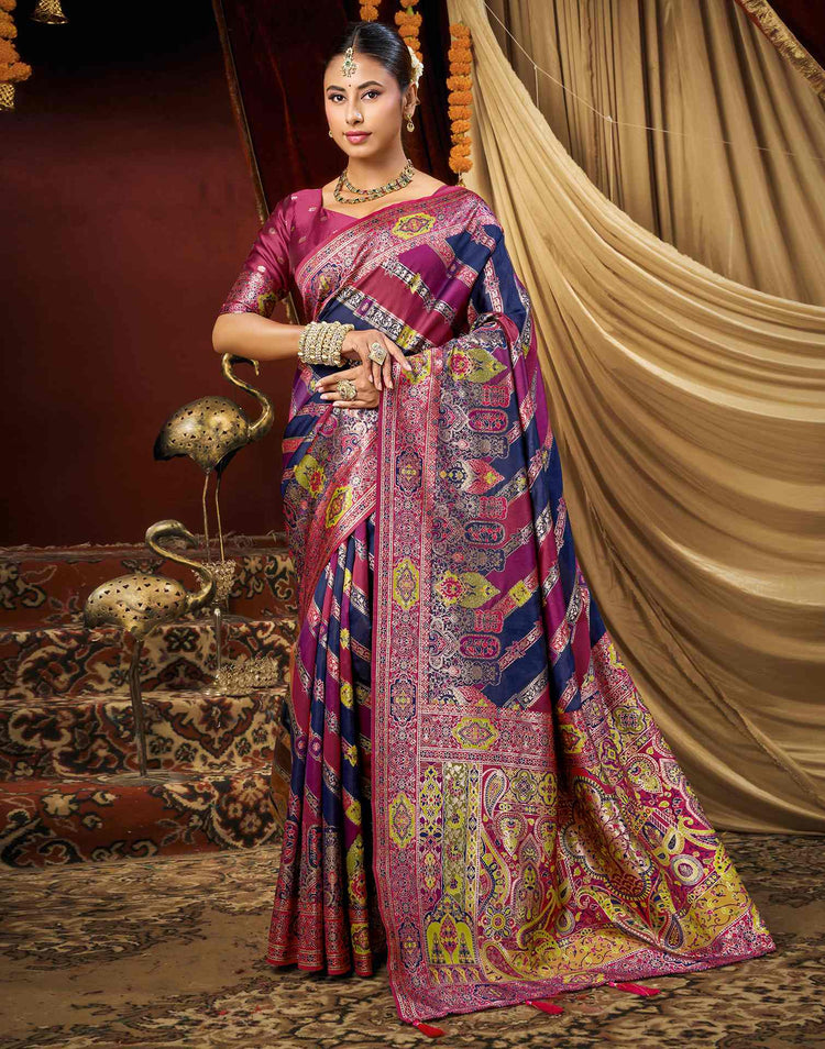 Navy Blue Silk Woven Banarasi Saree