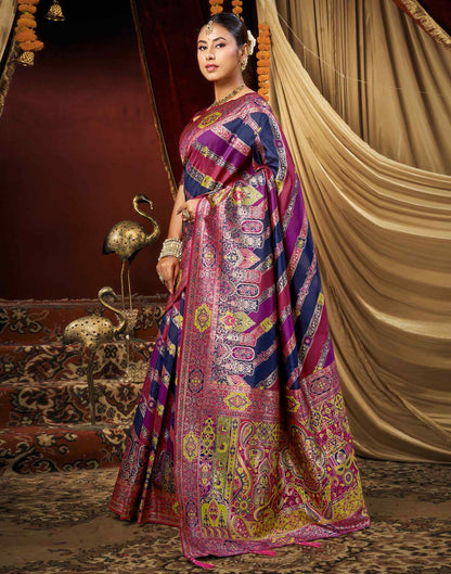 Navy Blue Silk Woven Banarasi Saree