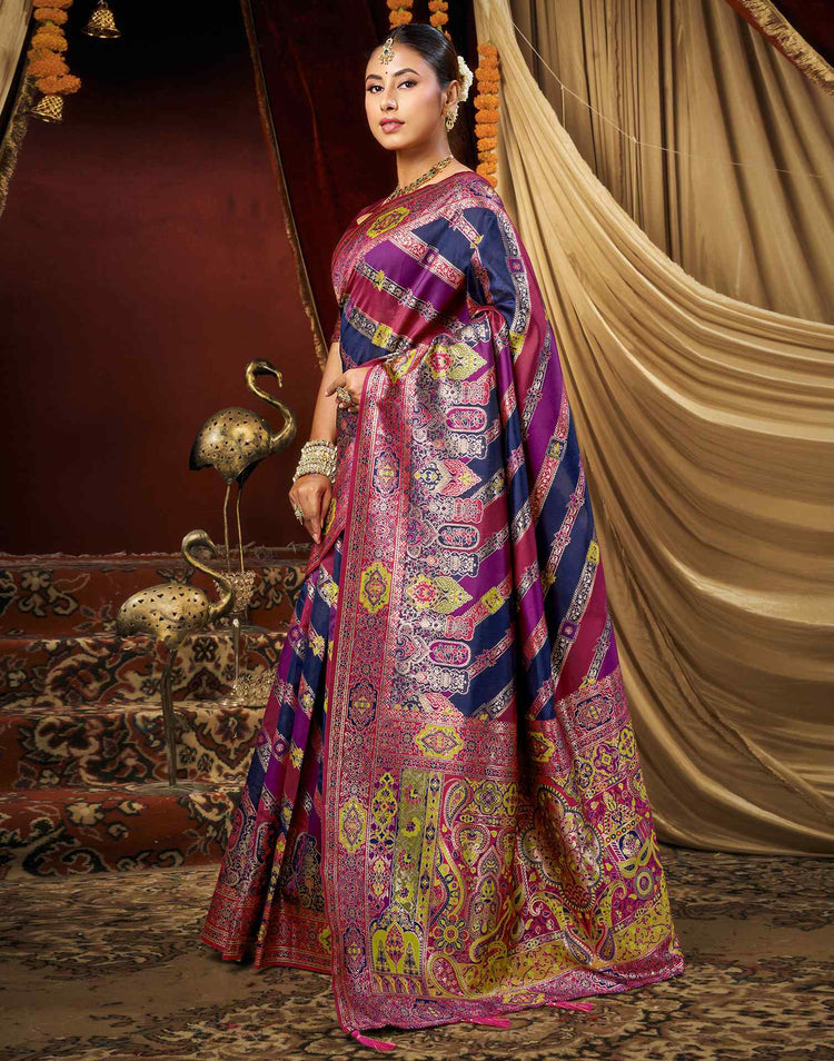 Navy Blue Silk Woven Banarasi Saree