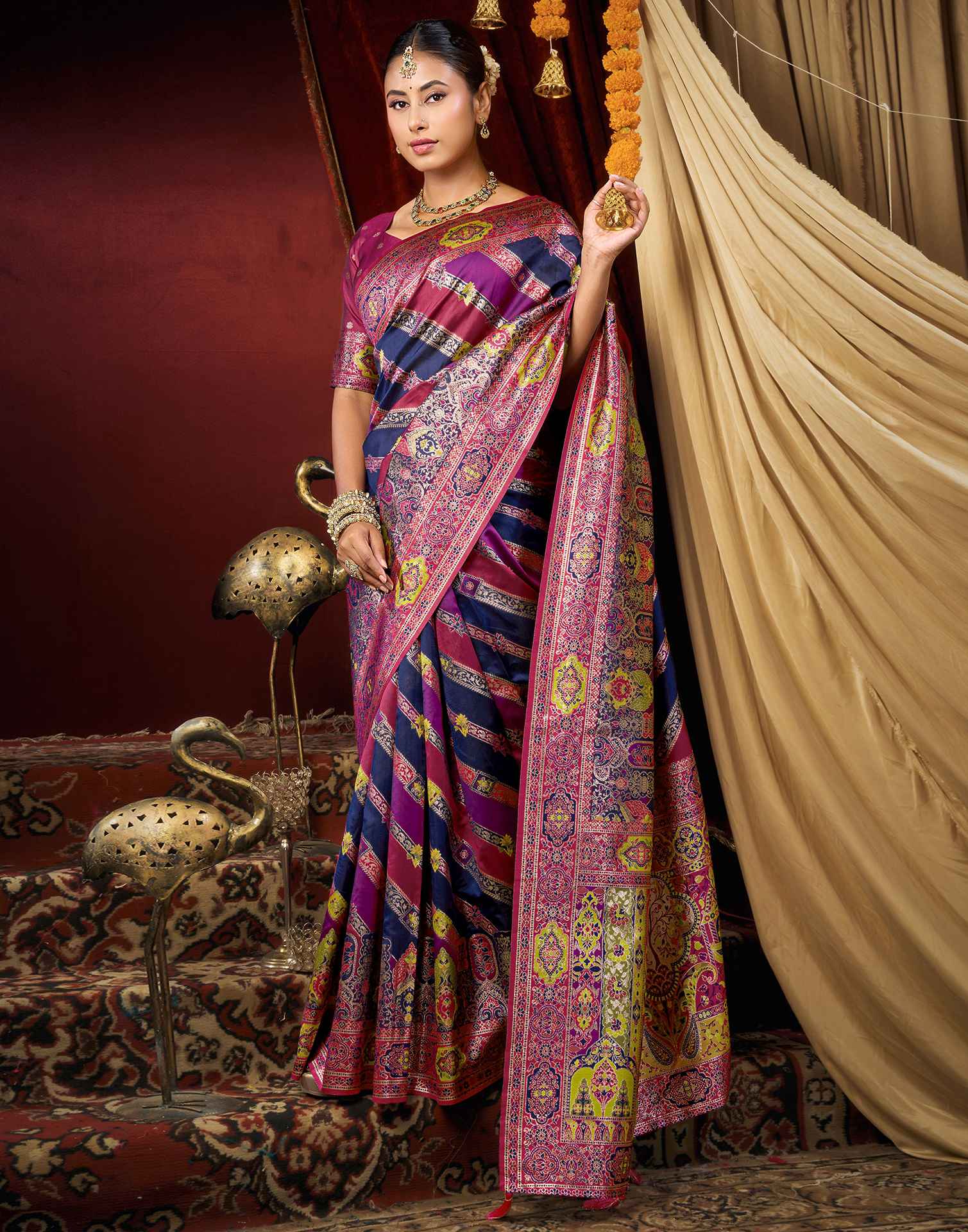 Navy Blue Silk Woven Banarasi Saree