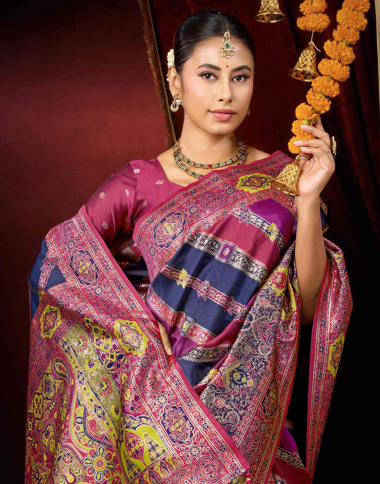 Navy Blue Silk Woven Banarasi Saree