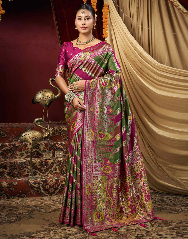 Parrot Green Silk Woven Banarasi Saree