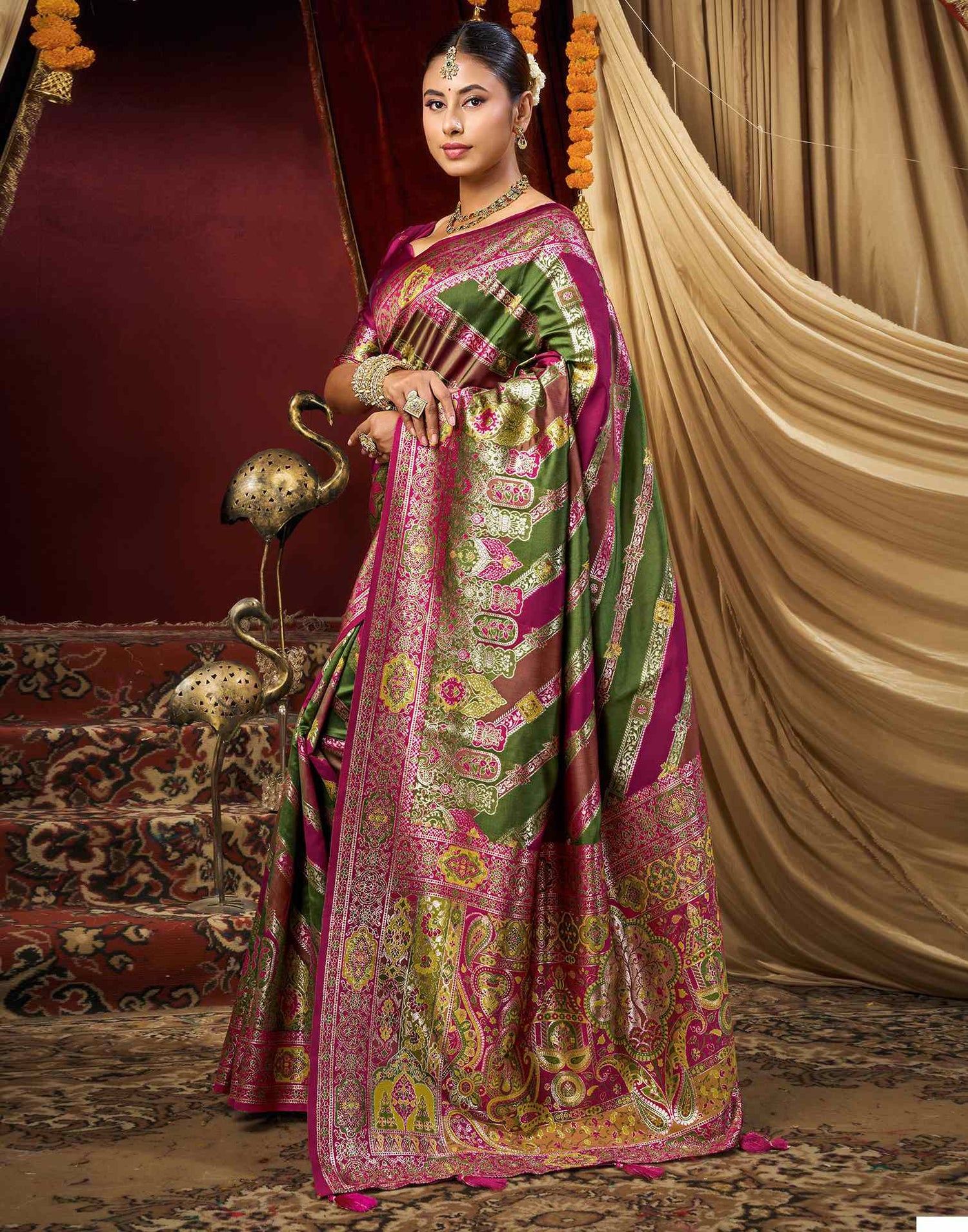 Parrot Green Silk Woven Banarasi Saree