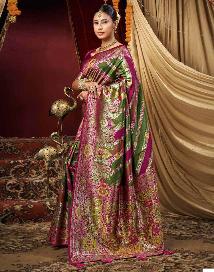 Parrot Green Silk Woven Banarasi Saree