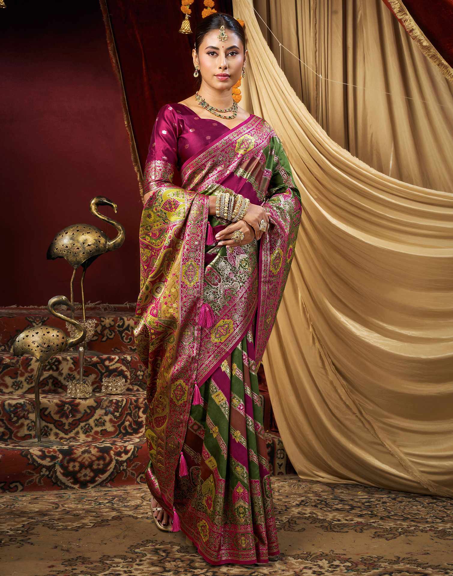 Parrot Green Silk Woven Banarasi Saree