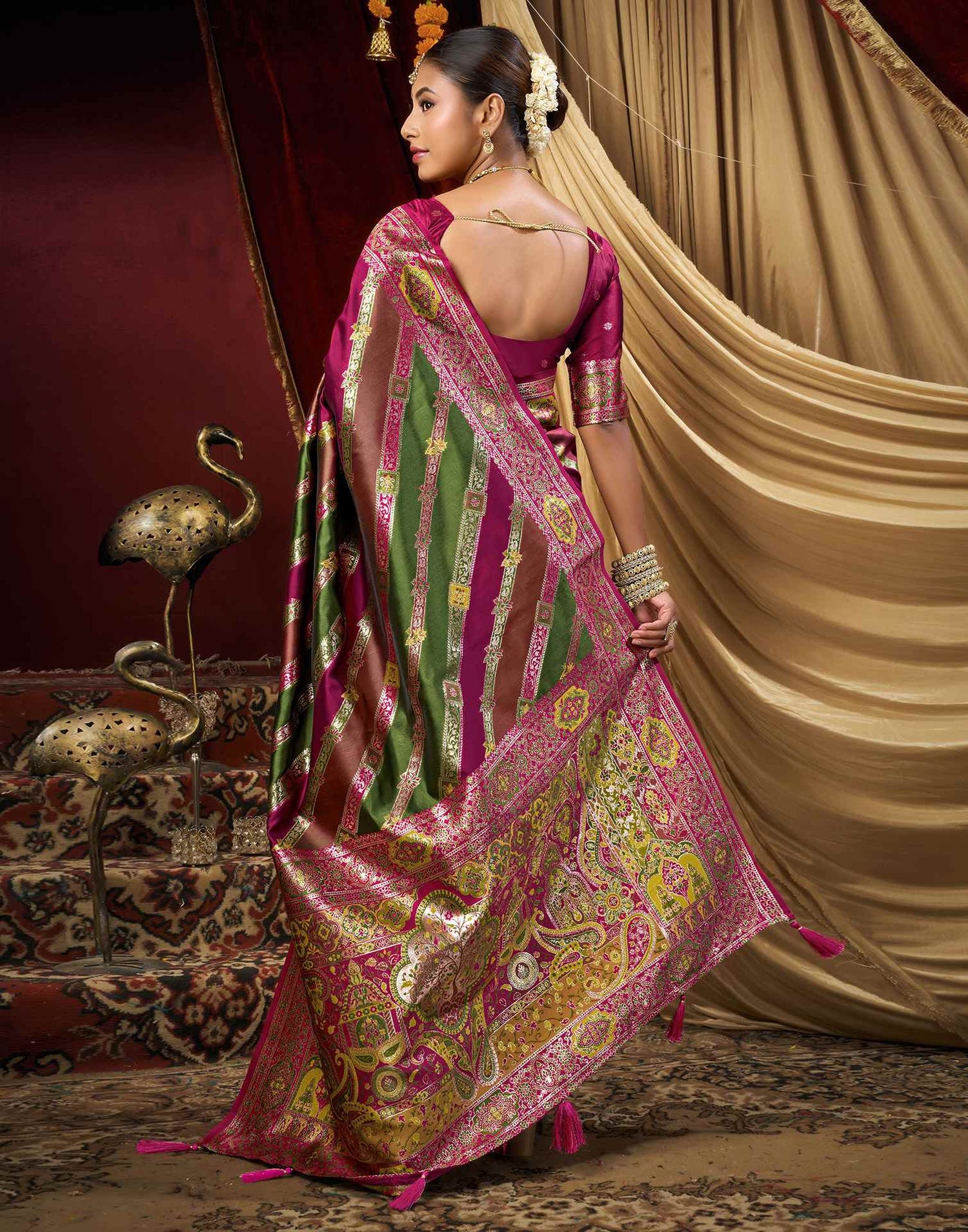 Parrot Green Silk Woven Banarasi Saree