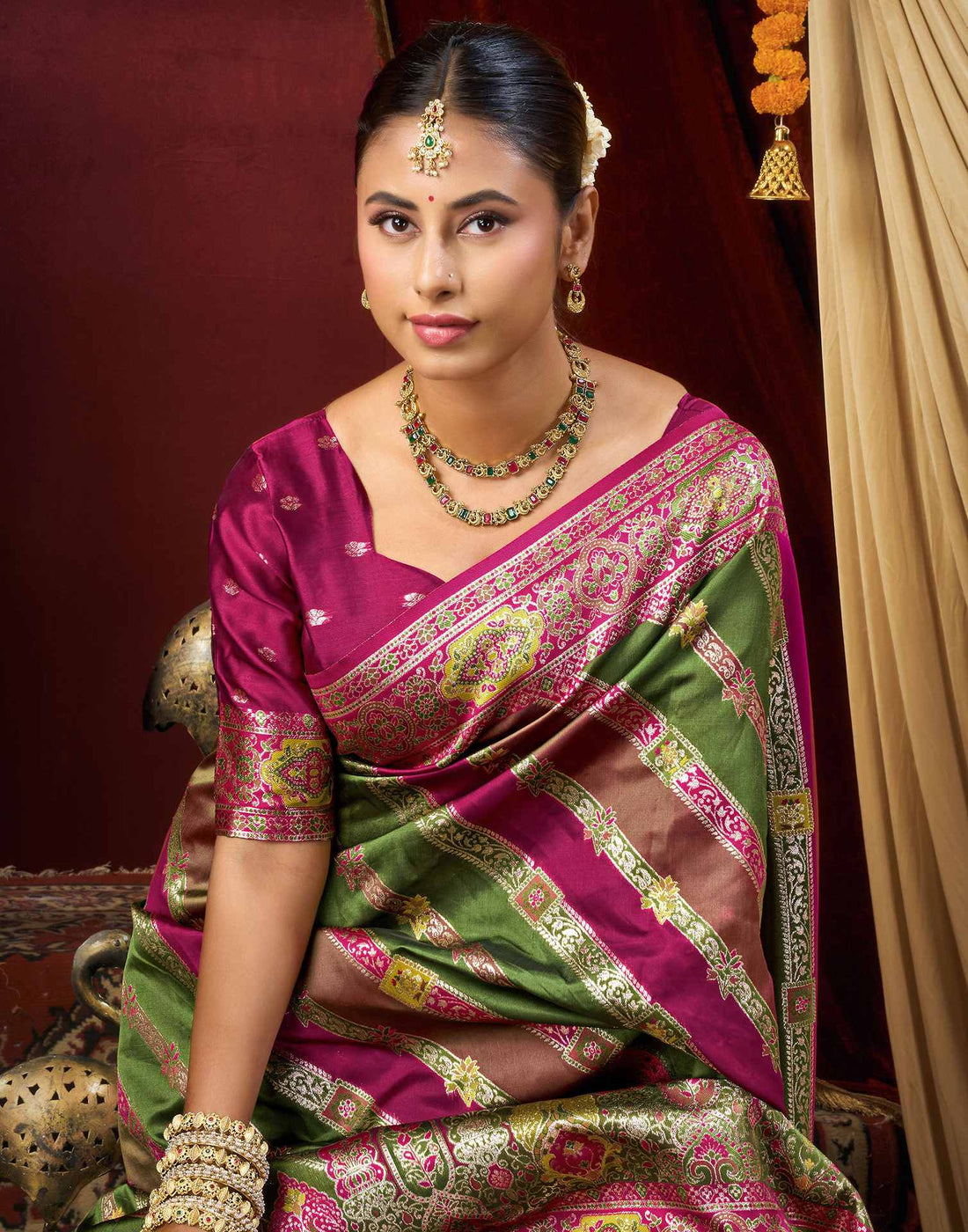 Parrot Green Silk Woven Banarasi Saree