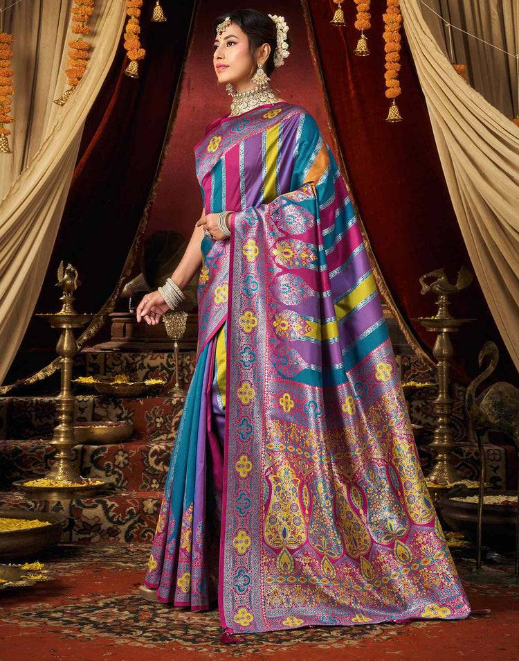 Teal Blue Silk Woven Banarasi Saree
