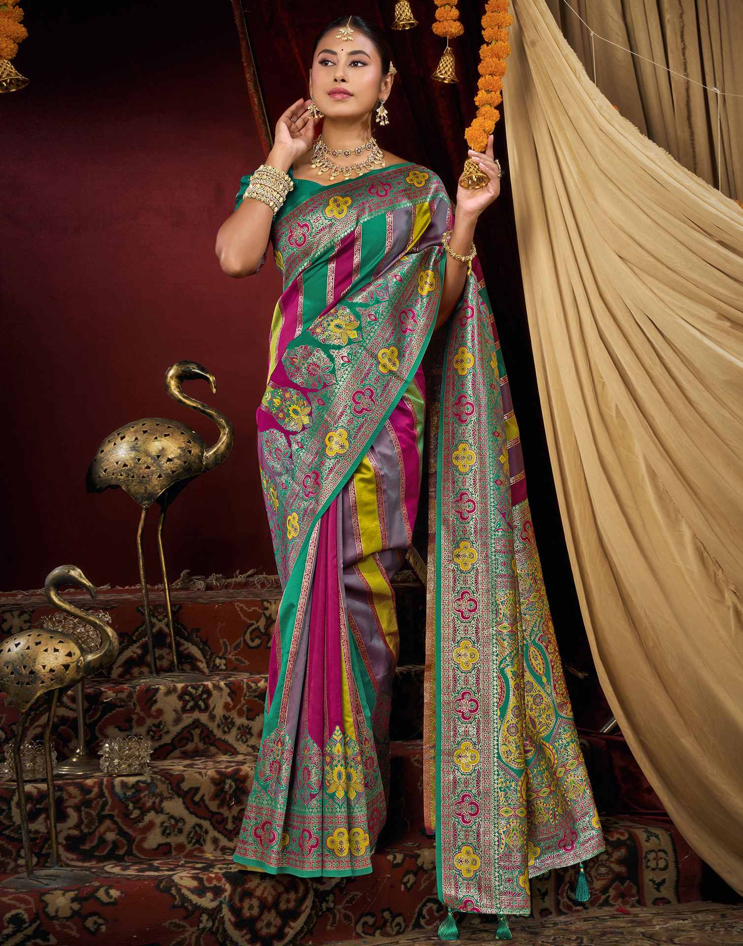 Multicoloured Silk Woven Banarasi Saree