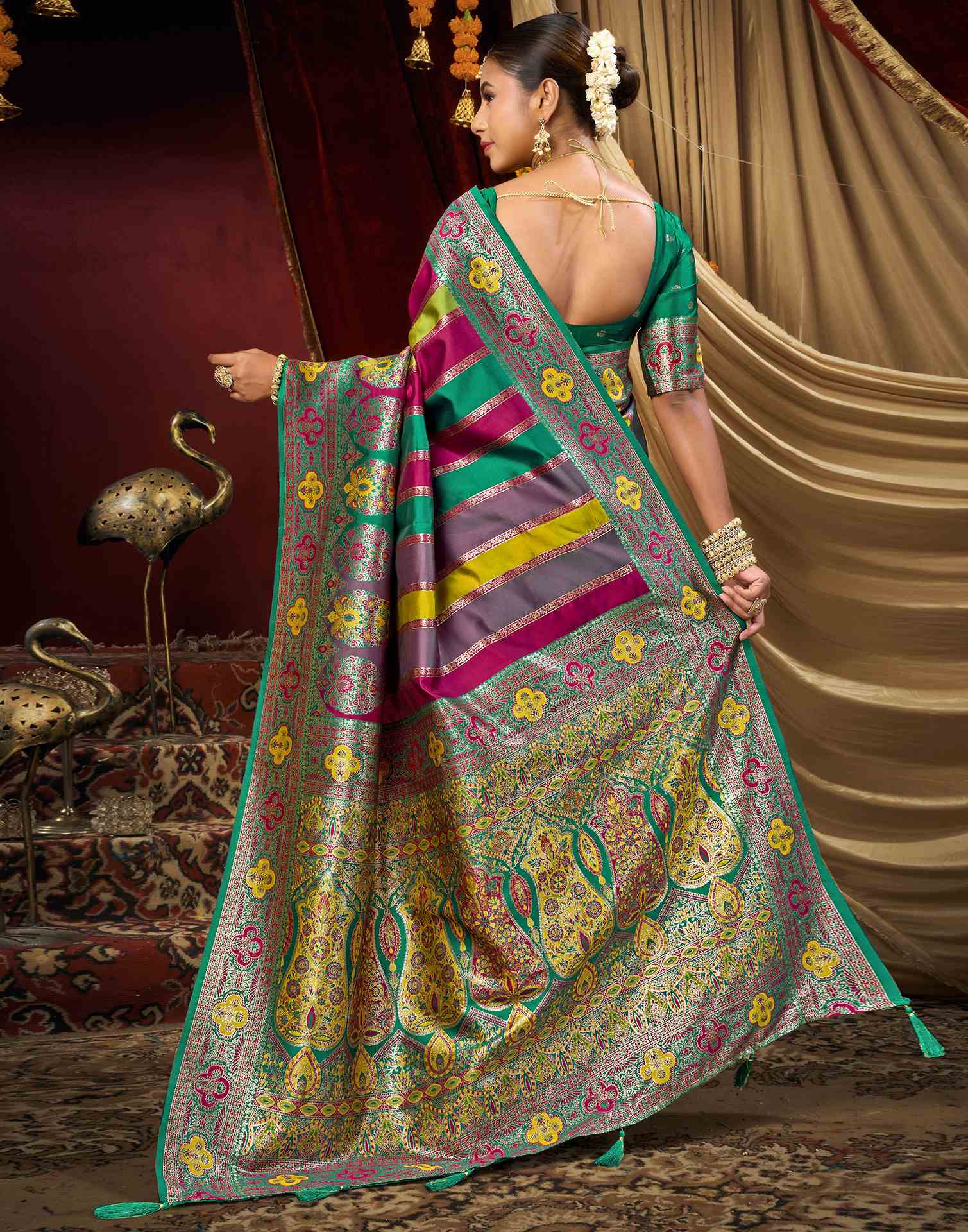 Multicoloured Silk Woven Banarasi Saree
