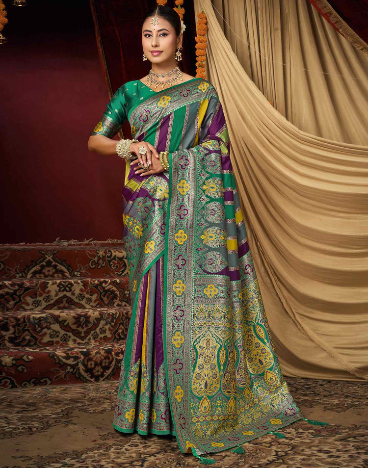 Teal Green Silk Woven Banarasi Saree