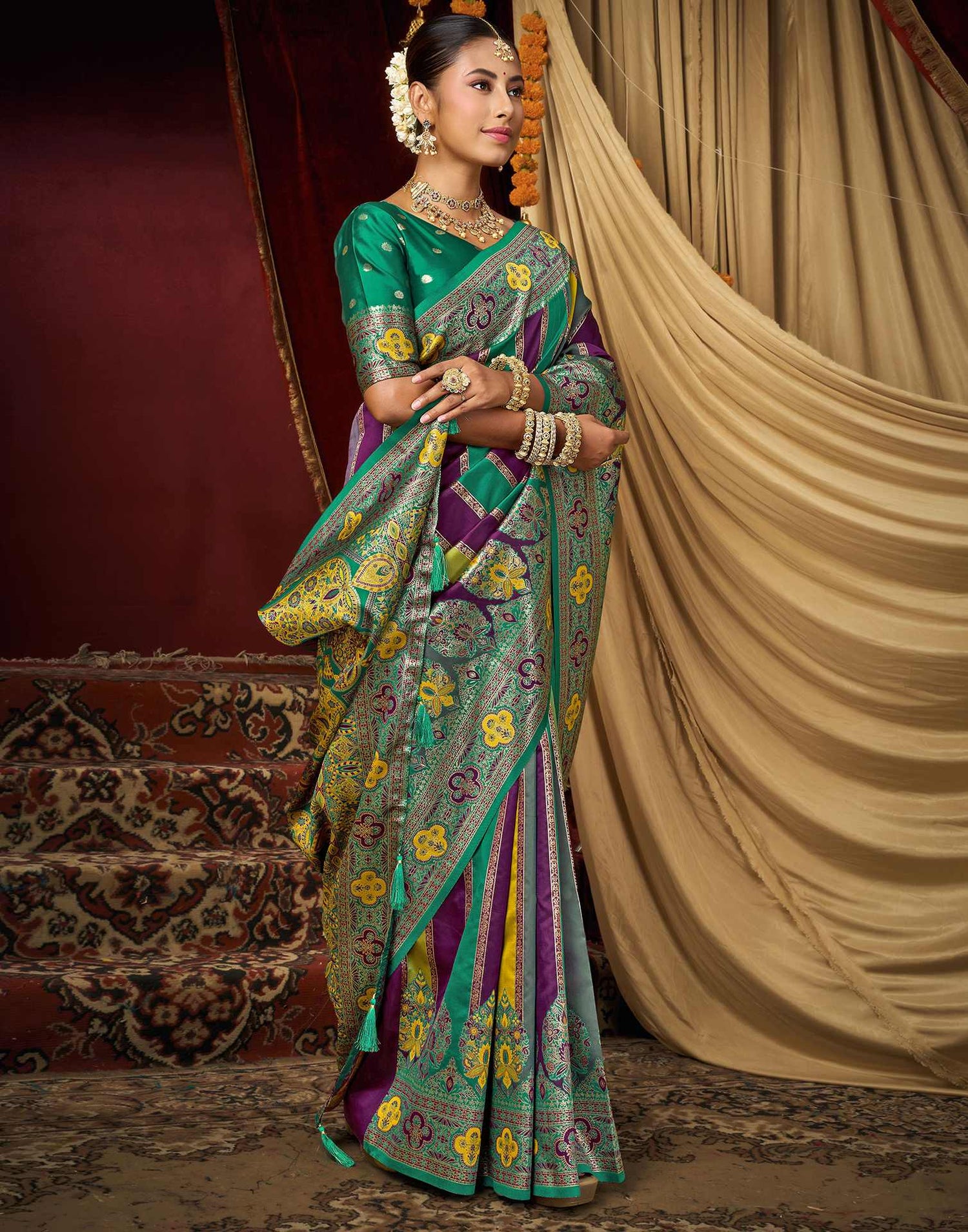 Teal Green Silk Woven Banarasi Saree