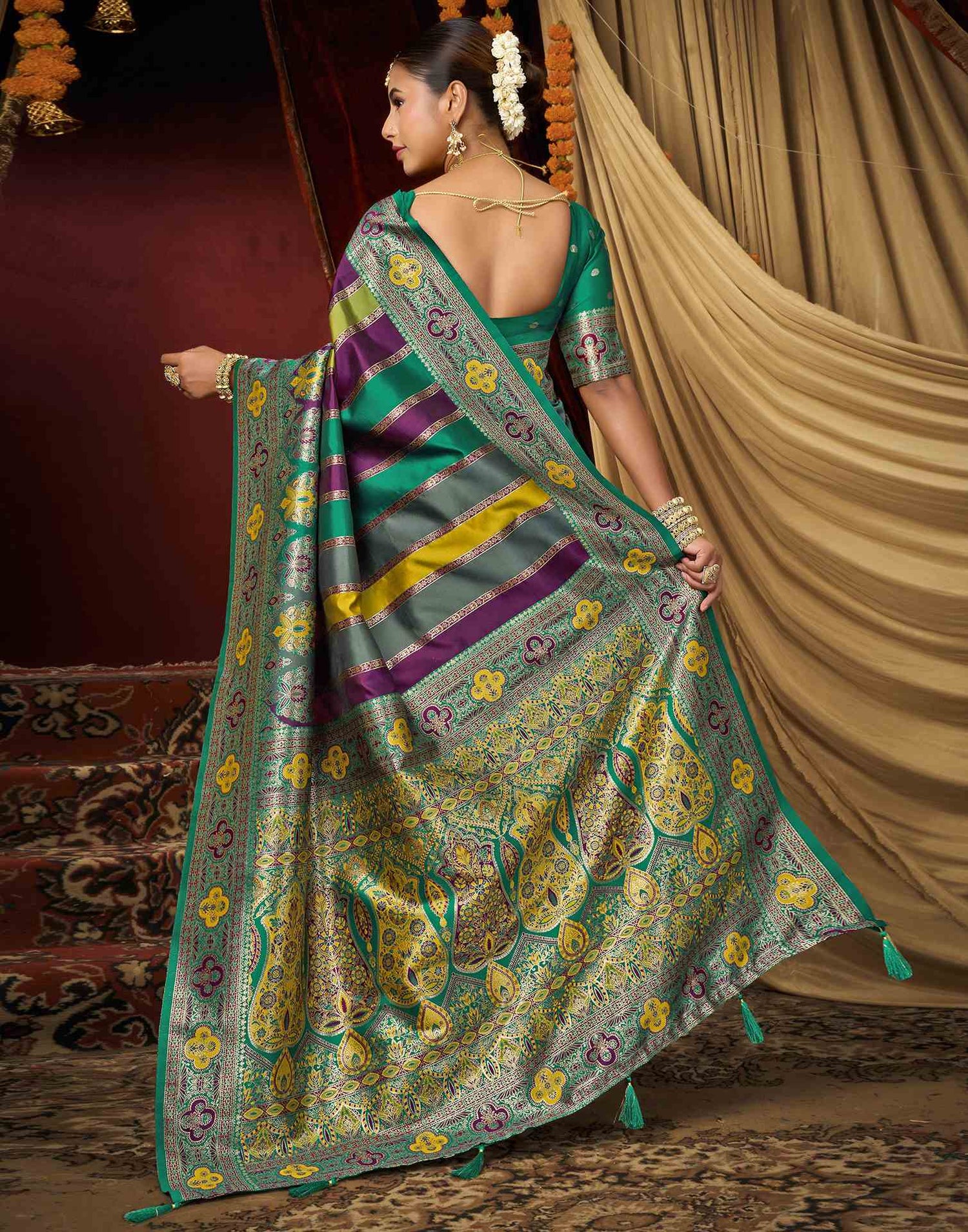 Teal Green Silk Woven Banarasi Saree