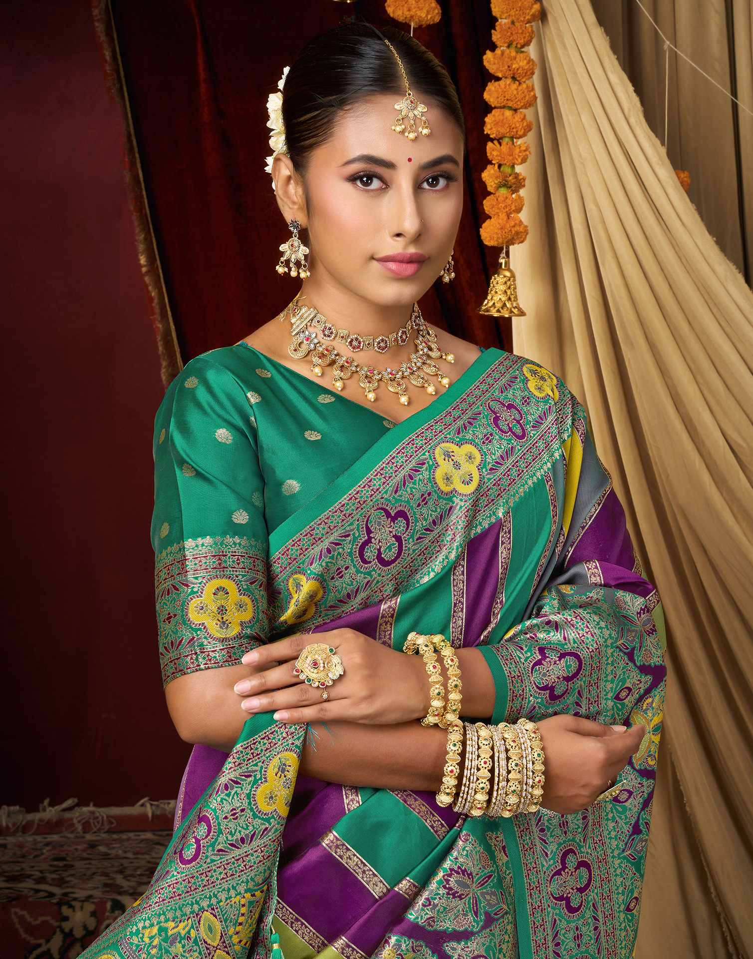Teal Green Silk Woven Banarasi Saree