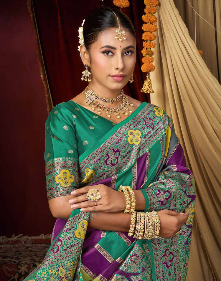 Teal Green Silk Woven Banarasi Saree