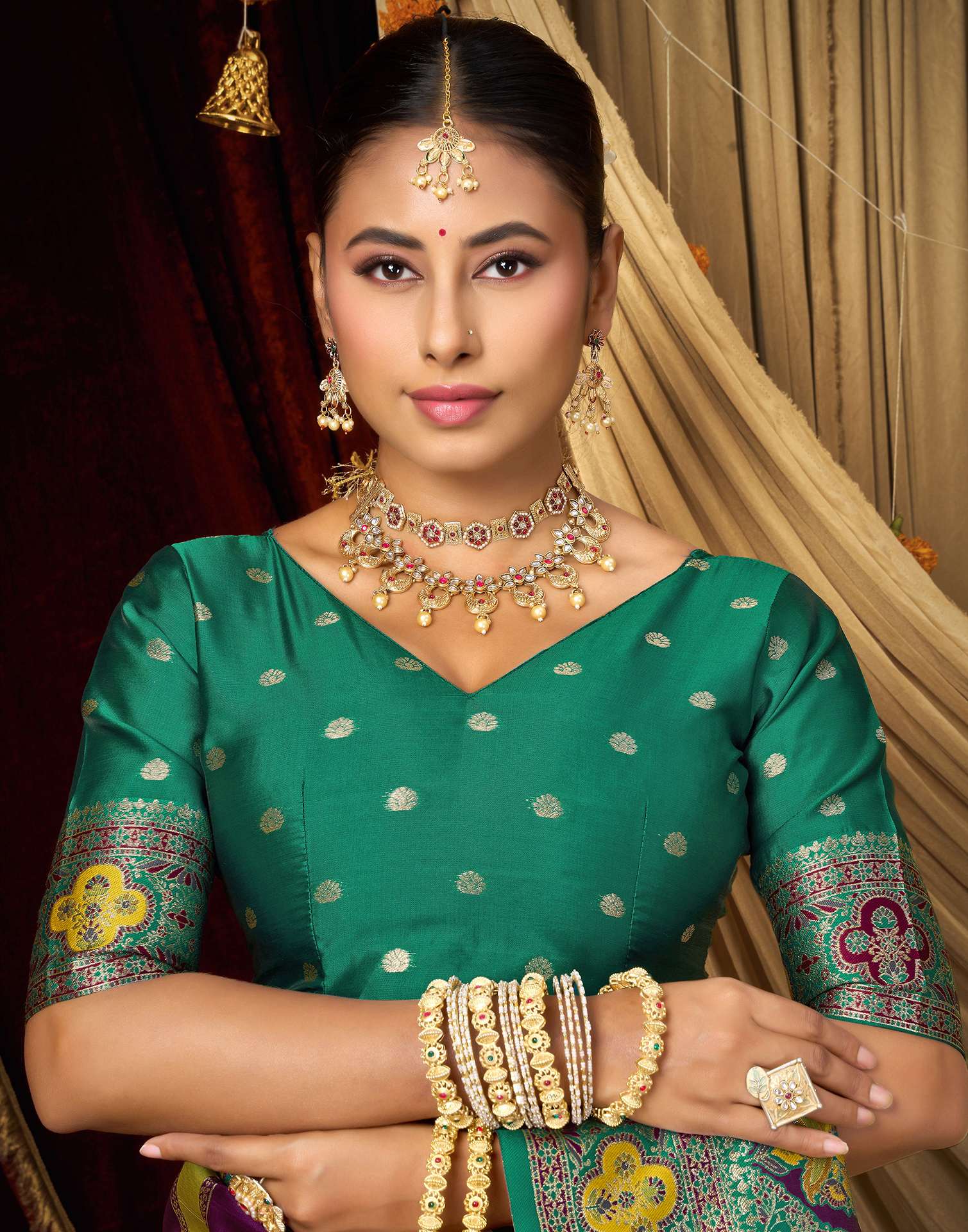 Teal Green Silk Woven Banarasi Saree