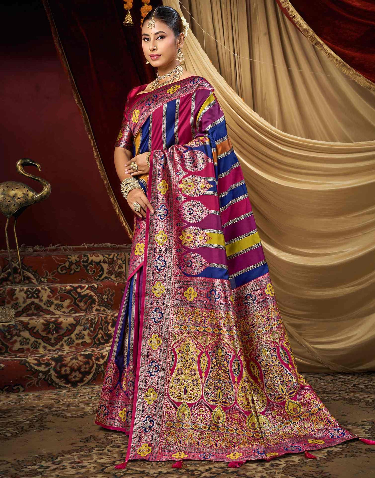 Navy Blue Silk Woven Banarasi Saree