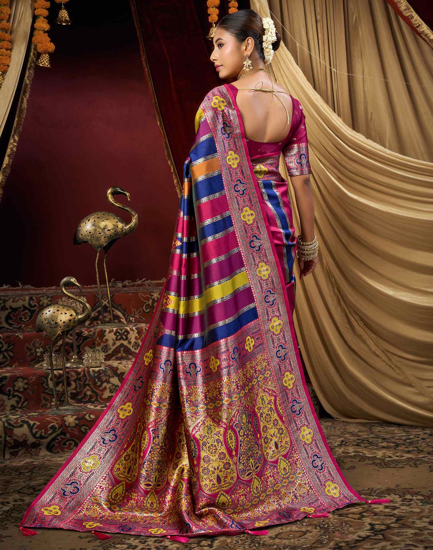 Navy Blue Silk Woven Banarasi Saree