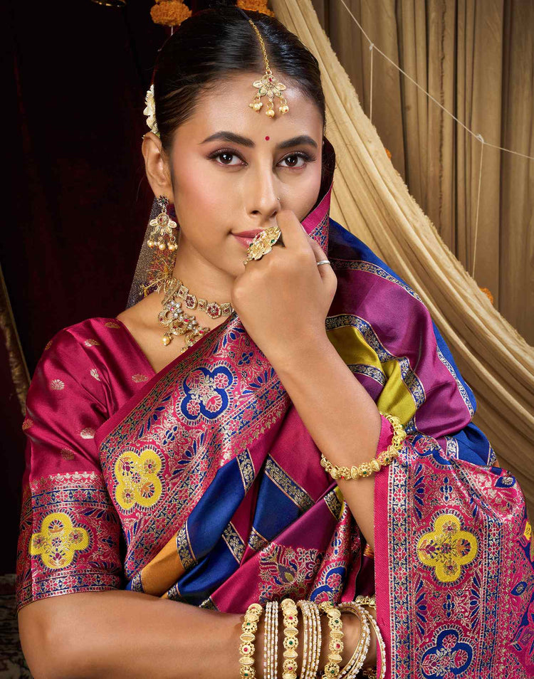 Navy Blue Silk Woven Banarasi Saree