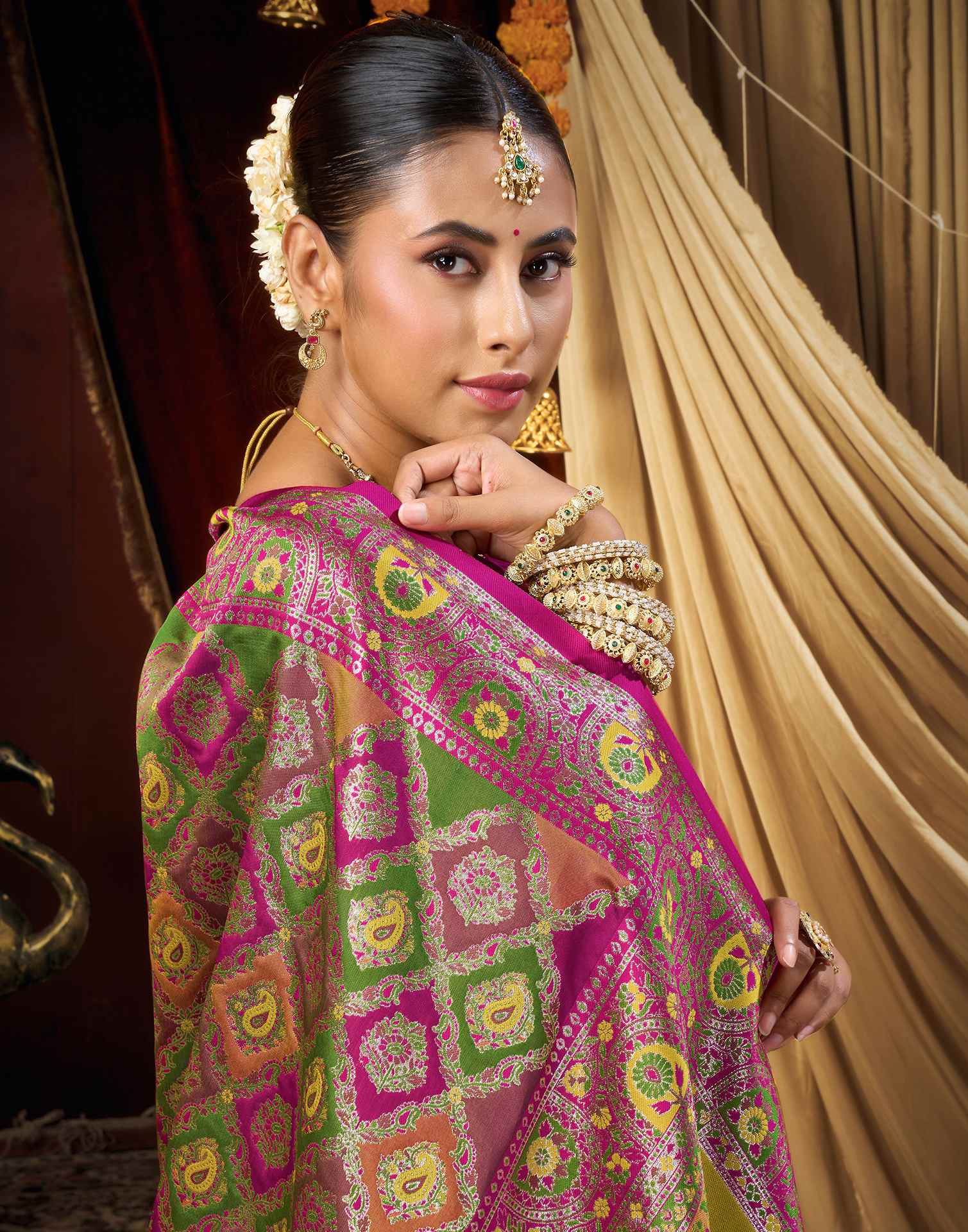 Multicoloured Silk Woven Banarasi Saree