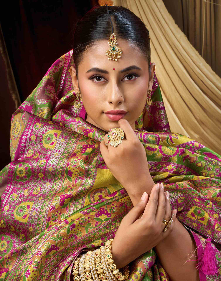 Multicoloured Silk Woven Banarasi Saree