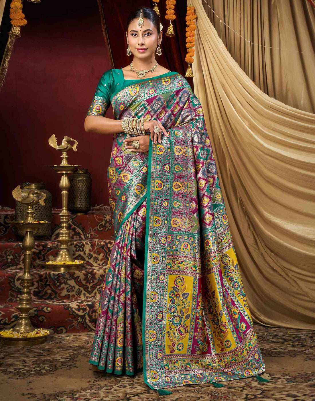 Multicoloured Silk Woven Banarasi Saree