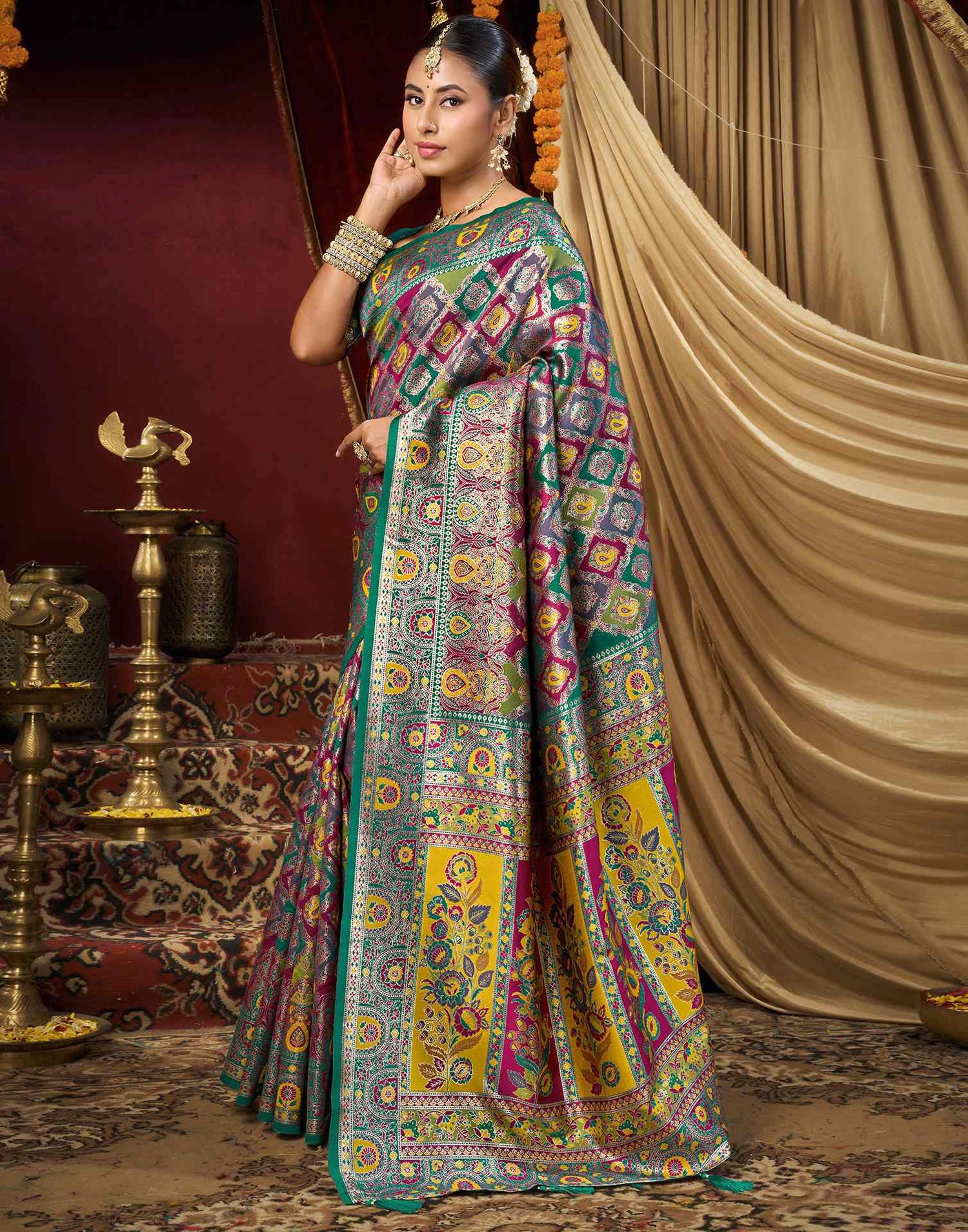 Multicoloured Silk Woven Banarasi Saree