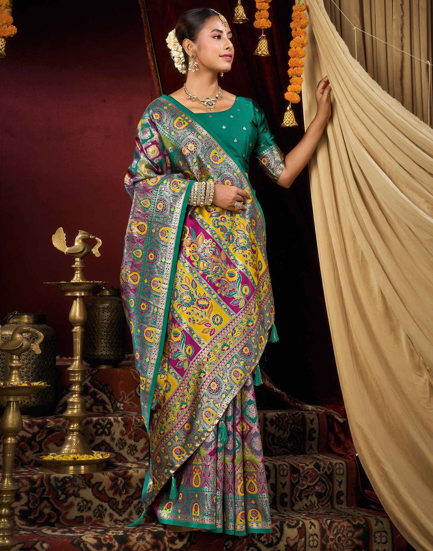 Multicoloured Silk Woven Banarasi Saree