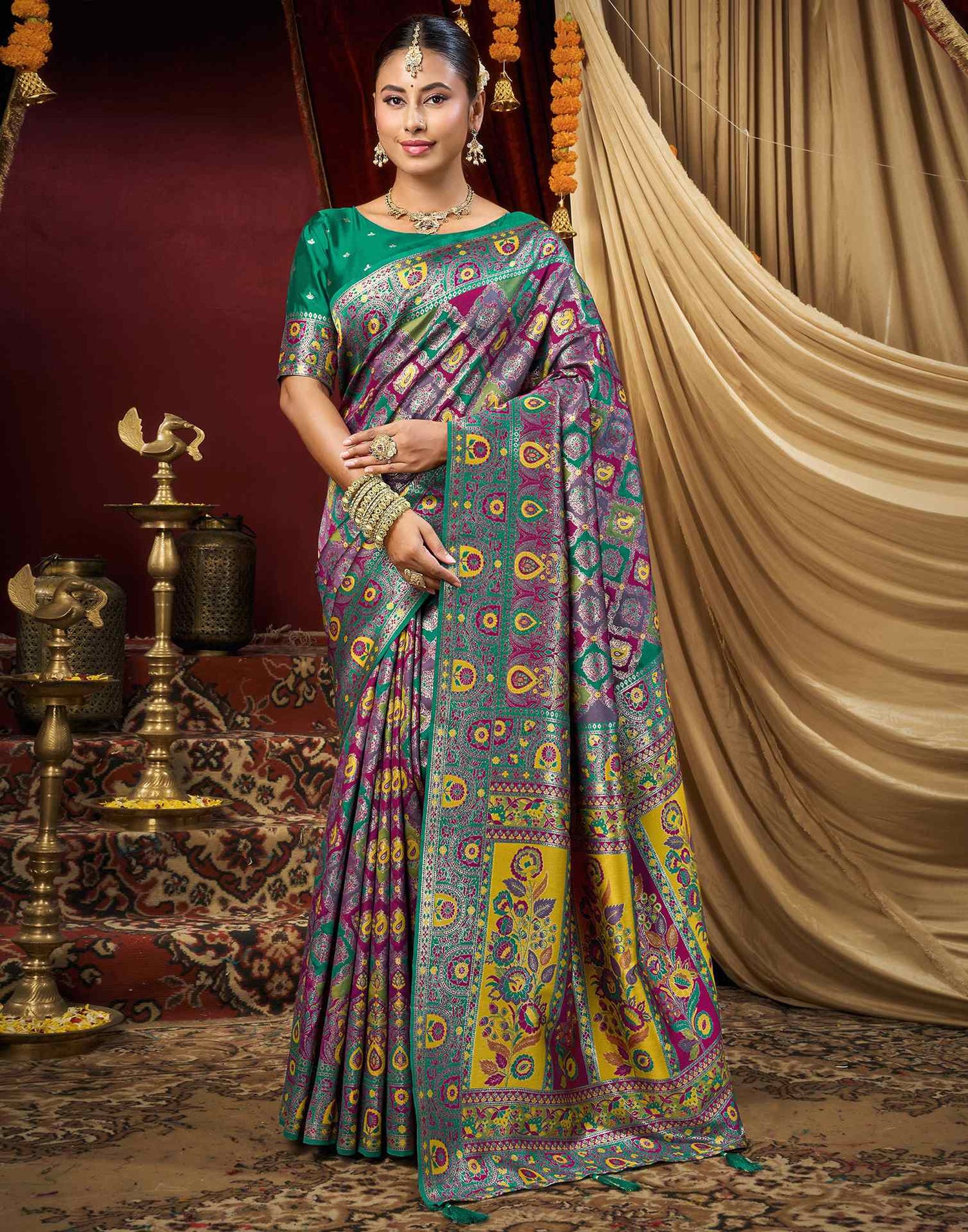 Multicoloured Silk Woven Banarasi Saree