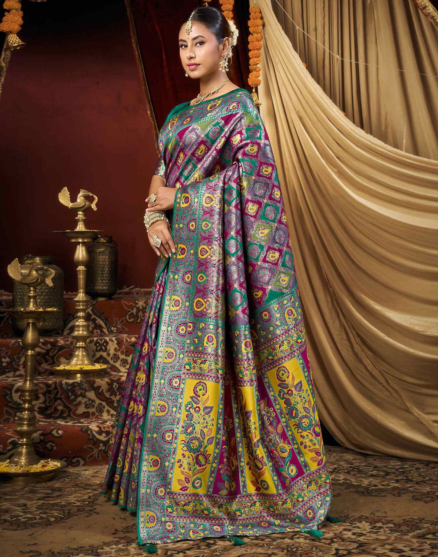 Multicoloured Silk Woven Banarasi Saree