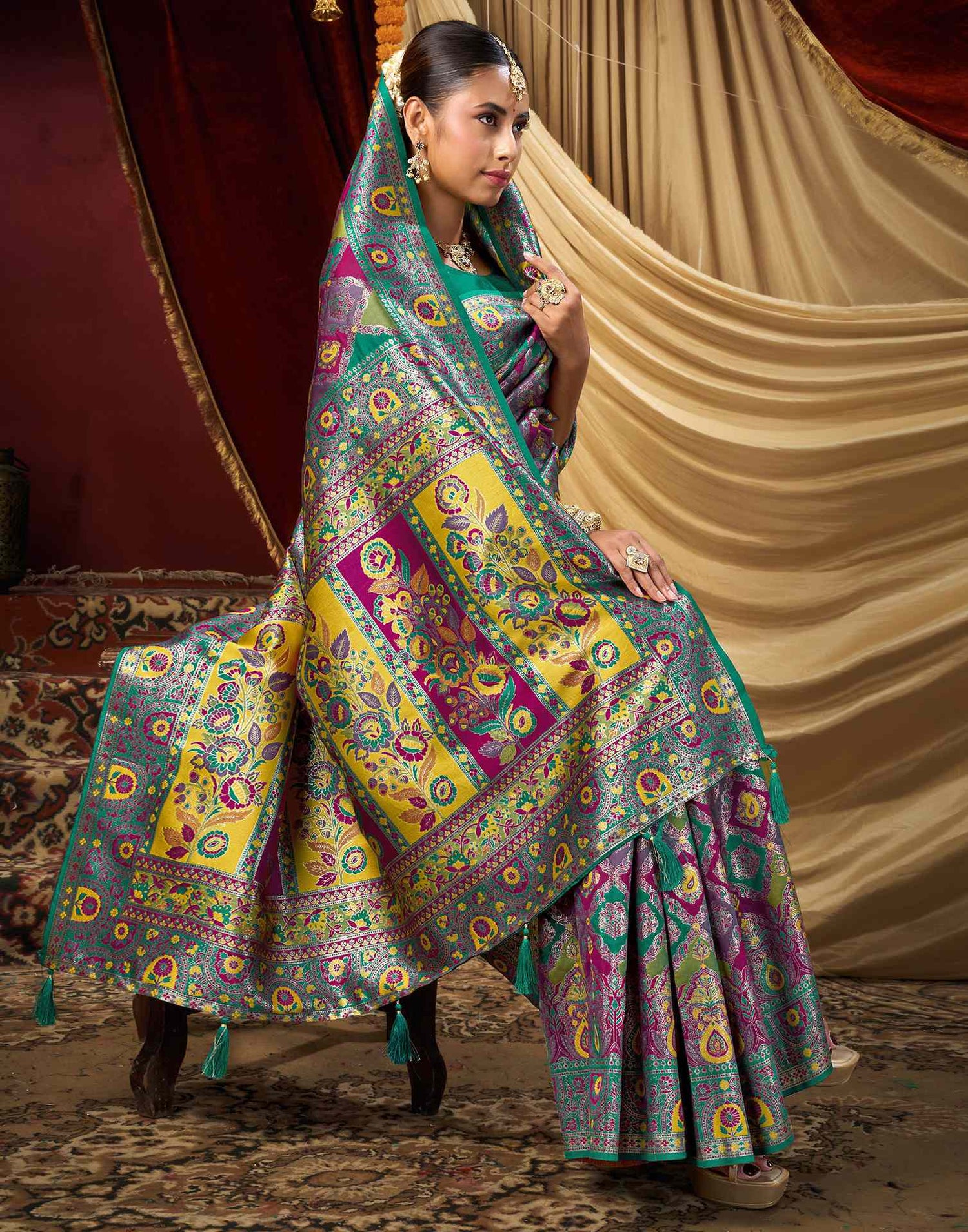 Multicoloured Silk Woven Banarasi Saree